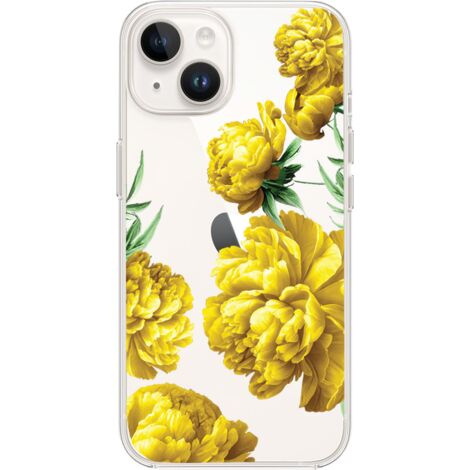 Custodia per iPhone 13, trasparente, Flexi in silicone, peonie gialle (1/5)