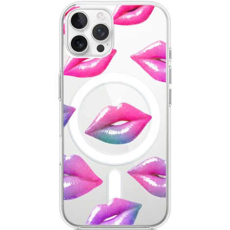 Custodia per iPhone 12 Pro Max con MagSafe, trasparente, flessibile in silicone, labbra olografiche (1/5)