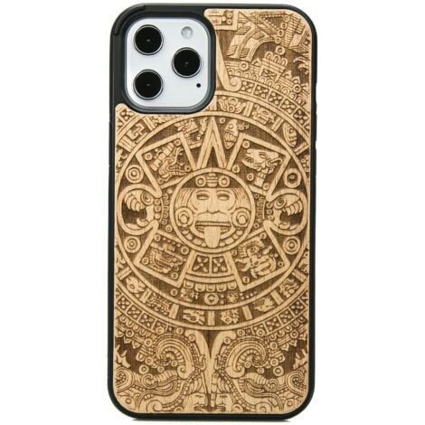Custodia in legno per iPhone 12 Pro Max CALENDARIO AZTECO ANIEGRE (1/4)