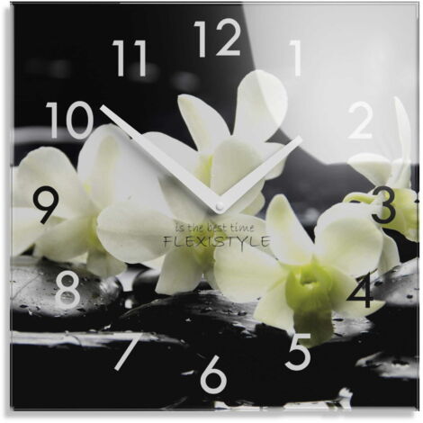 Orologio da parete moderno per il soggiorno Fiori bianchi