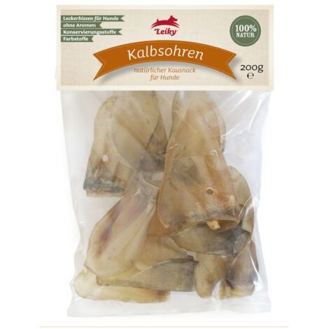 Orecchie di vitello per cani 200 g masticabili naturali, pulite senza prodotti chimici Leiky