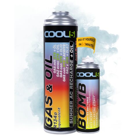COOL5 2in1 - Sostituzione refrigerante R134a con olio, per ricarica aria condizionata per auto 1995-2016 + Bomba Rinfrescante + APC 500ml