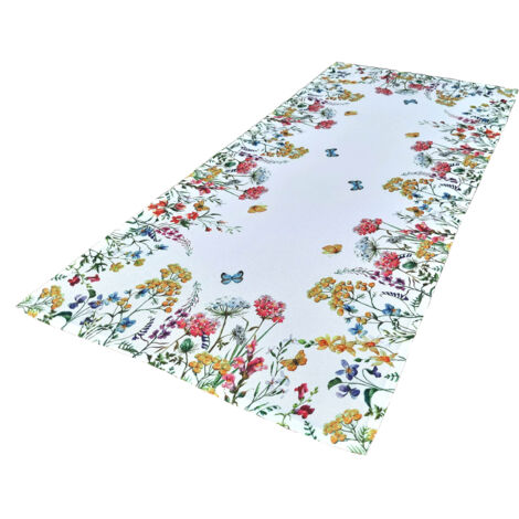 RUNNER DA TAVOLA Bianco con Fiori Colorati Tovaglia Rettangolare 40x85 Per Tavolino da Salotto