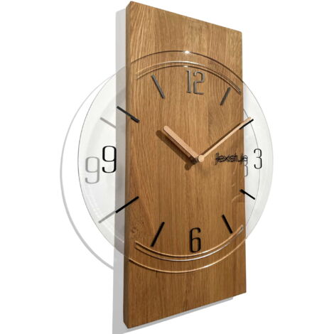 Orologio da parete in legno geometrico 40cm quadrante trasparente