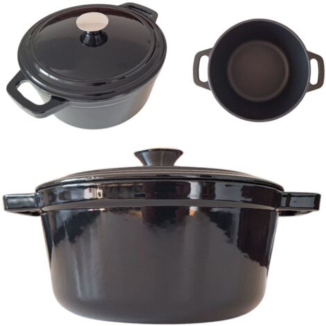 PENTOLA IN GHISA 4,5L PENTOLA SMALTATA MASSICCIA CON COPERCHIO PENTOLA NERA (1/5)