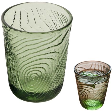 BICCHIERE PER ACQUA, GRINKS, SUCCO 250ml, MOTIVO FETTE DI LEGNO, VERDE ARBRE
