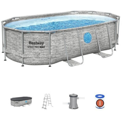 Bestway Piscina Ovale Steel Pro MAX Splashview 56714PM - 427x250x100cm con Filtro a Cartuccia