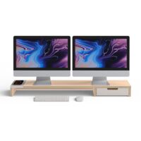 POUT Eyes9 - Supporto per doppio monitor con sistema di ricarica wireless universale, bianco