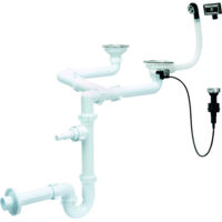 Sifone doppio lavello 115 mm, con troppopieno e cavo di comando