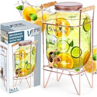 Barattolo per bevande con rubinetto e supporto, rubinetto per bevande, acqua, limonata, 4,2 l, oro rosa, VILDE 139602