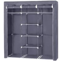 SONGMICS Armadio in Tessuto, Guardaroba Pieghevole con Barra di Sospensione, Appendiabiti, Scaffale per Borse, Giocattoli, Scarpe, Soggiorno, Camera da Letto, 150 x 45 x 175 cm, Grigio RYG12G