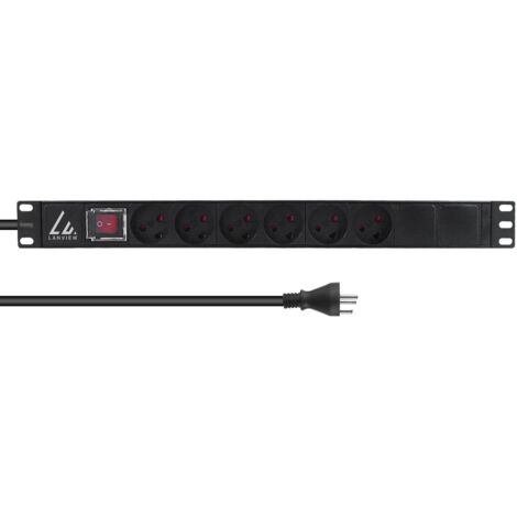 Regleta Lanview de 19", para montaje en rack, 1U, 13 A, 6 tomas tipo K, interruptor, cable de 3 m, LVR-3MDK-SW-DK6