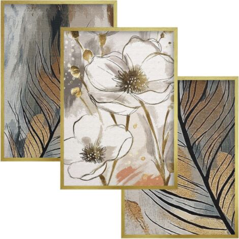 Pósteres Cuadros de pared Hojas doradas Flores Beige Decoración Decoración de sala de estar