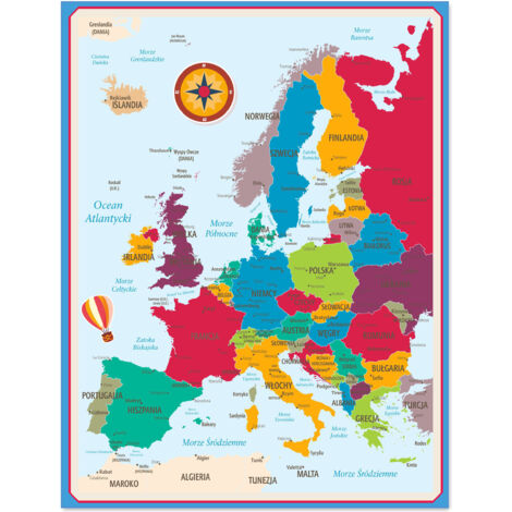 Pizarra magnética autoadhesiva, mapa colorido de Europa con imanes XXL