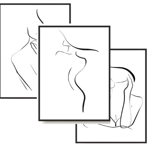 Cuadros de pared Pósters en marco negro Conjunto tríptico para dormitorio Mujer