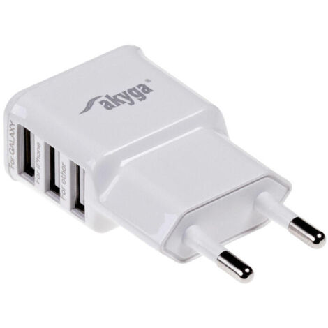 Cargador de pared AKYGA 15 W, 3 puertos USB-A, 5 V/3,1 A, color blanco (1/4)
