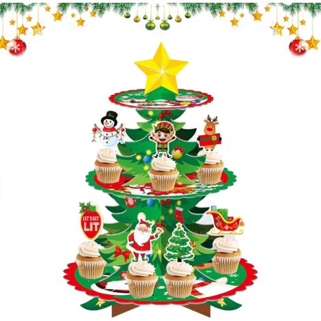 Soporte navideño de cartón para cupcakes de 3 niveles para Navidad (1/5)