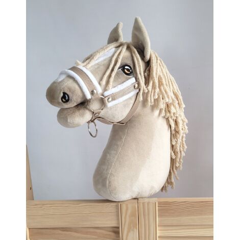 Cabezada de caballo ajustable Hobby Horse A3 beige con pelo blanco