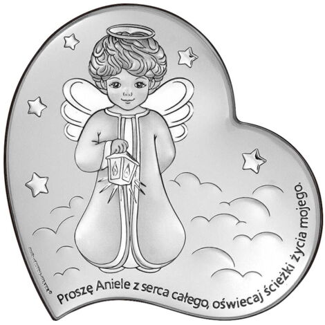 Cuadro plateado de un ángel de la guarda sobre una nube con farol de corazón 6758 13 x 13 cm (1/5)