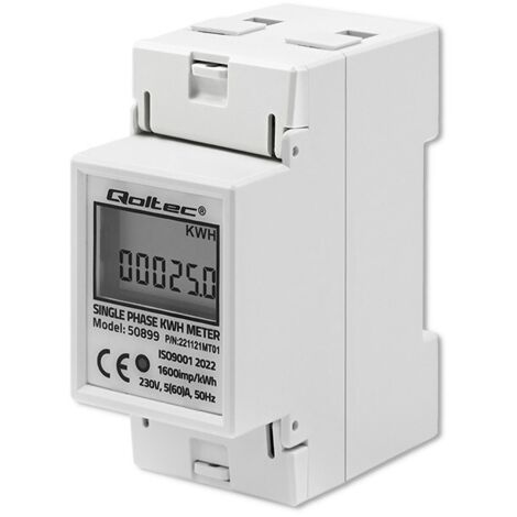 Qoltec Medidor electrónico monofásico  Medidor de consumo de energía para riel DIN  230V  LCD  2P