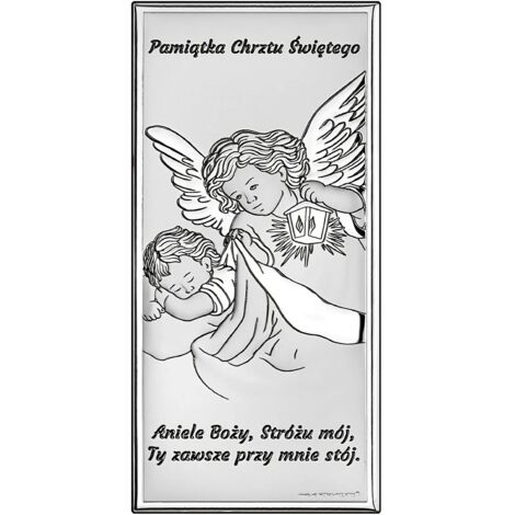 Cuadro plateado Ángel de la Guarda - Ángel de Dios... - Recuerdo de bautismo 6656 6 x 14 cm (1/5)