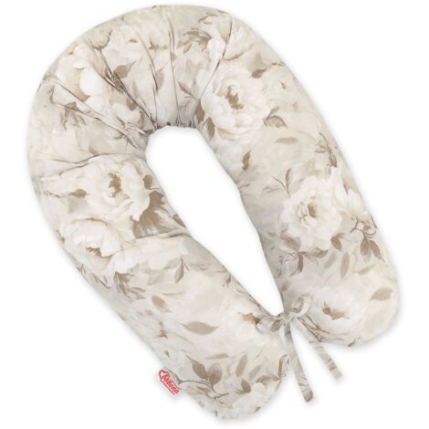 Almohada de embarazo más larga para dormir embarazadas + funda extraíble - Peonías beige