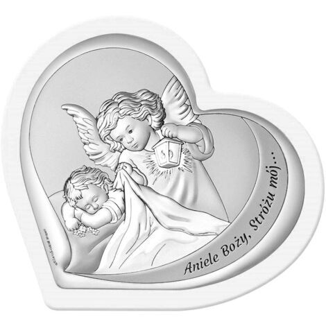 Cuadro plateado con Ángel de la Guarda, marco de corazón blanco + grabado 6777-W 9,2 x 9 cm (1/5)