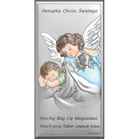 Cuadro color plata con ángel, recuerdo del Santo Bautismo 6657 5 x 10 cm (1/5)