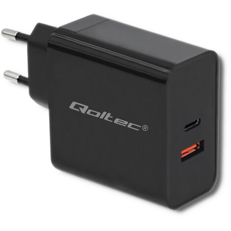Cargador de pared Qoltec de 63 W 5-20 V 1,5-3 A USB tipo C PD USB QC 3.0 Negro (1/5)
