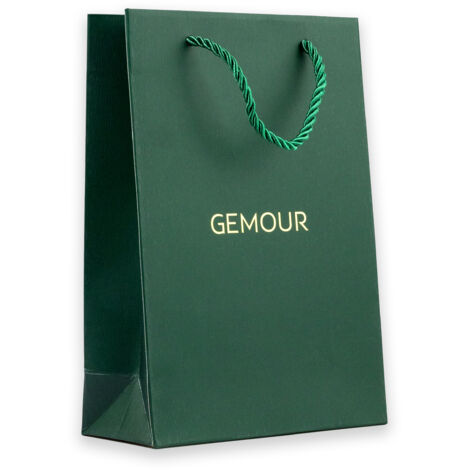 Bolsa de regalo con el logotipo de Gemour, verde elegante, 21 x 14,5 x 6,5 cm