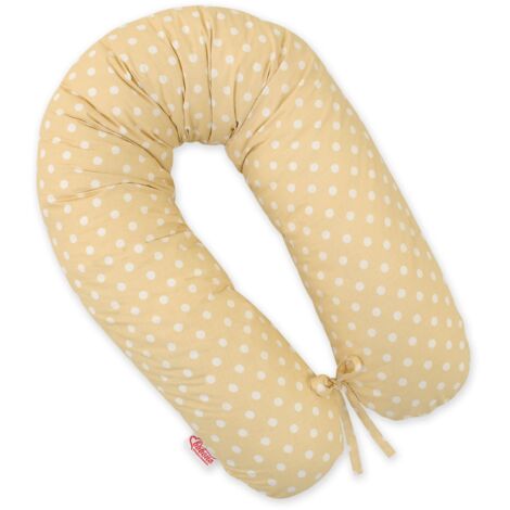 Almohada de embarazo más larga para dormir embarazadas con funda extraíble - Lunares blancos sobre beige