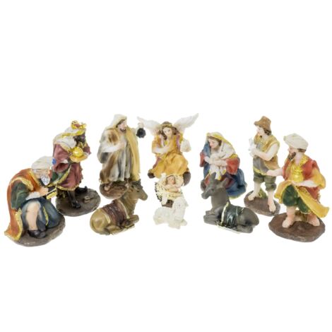 Conjunto de figuras de belén tradicional, pintadas a mano, 11 piezas, 10 cm