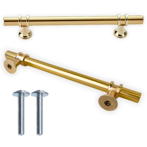 Tirador para muebles, barandilla metálica para cajones de armario, acabado dorado brillante, tornillos de 128 mm