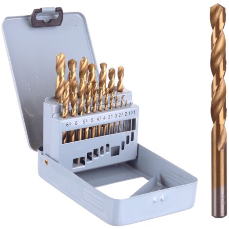JUEGO DE BROCAS PARA METAL MADERA PLÁSTICO HSS TITANIO 1-10MM 19 UDS (1/4)