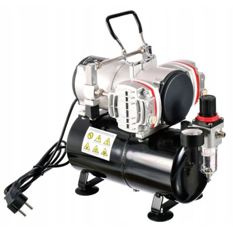 Compresor de aerógrafo de doble pistón, botella de 3 litros, compresor eficiente, parada automática. (1/5)