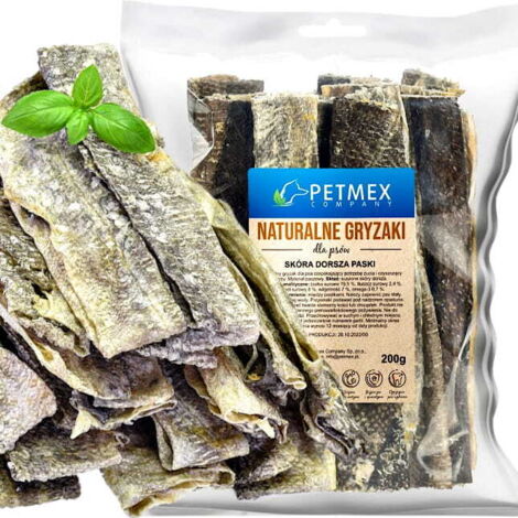 Delicias, masticables naturales para perros Tiras de piel de bacalao seca Petmex 200g (1/3)