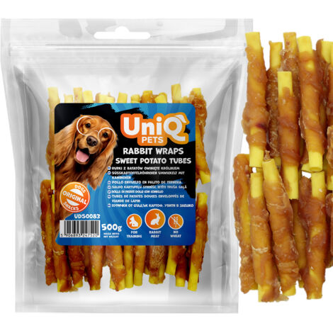 Tubos de batata envueltos en conejo UniQ Pets Dog Treat 500 g