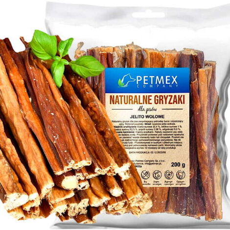 Premio masticable natural para perros Petmex: intestinos de res secos, 200 g