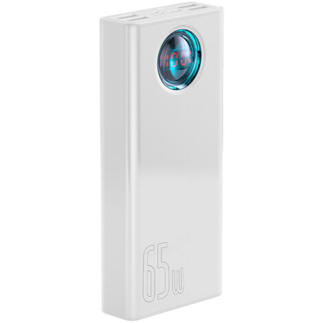 Batería externa Baseus Amblight de 30000 mAh, 4 puertos USB, USB-C, 65 W (blanca)