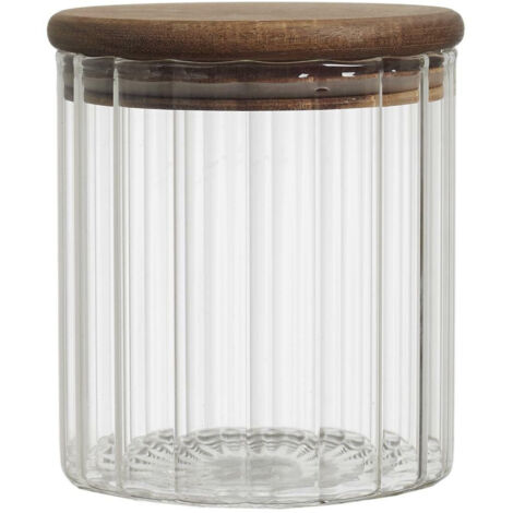 Tarro de almacenamiento acanalado de 500 ml con tapa de madera