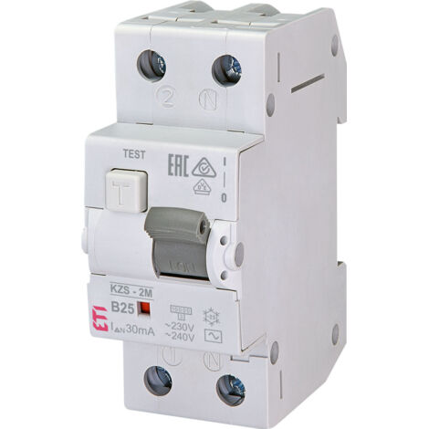 Disyuntor diferencial KZS-2M AC B25/0.03 con protección contra sobrecorriente (1/4)