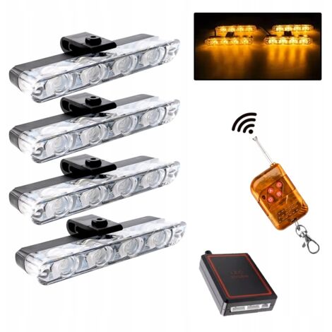 4 luces LED de advertencia naranja intermitente con control remoto estroboscópico en parachoques