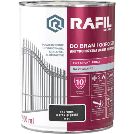 Pintura RAFIL para portones y vallas, negro intenso mate, 0,9L