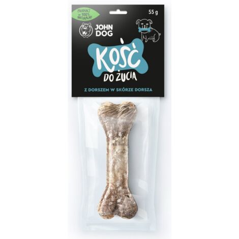 John Dog  Hueso masticable para perros  Hueso masticable de 12 cm (1 unidad) - Hueso con bacalao en piel de bacalao de 12 cm
