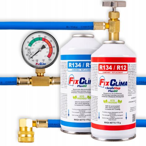 KIT DE LLENADO DE AIRE ACONDICIONADO PARA COCHE REFRIGERANTE GAS R134A + 3 EN 1 (1/5)