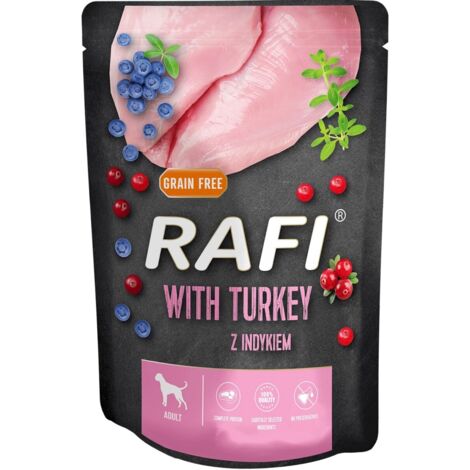 Alimento húmedo para perros Rafi con pavo en bolsitas de 300 g (1/2)