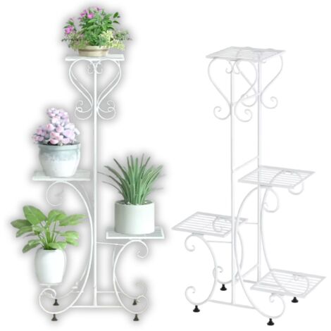 Macizo de flores metálico tipo loft, soporte para flores, loft de pie, blanco, 4 niveles [Macizo de flores 6]