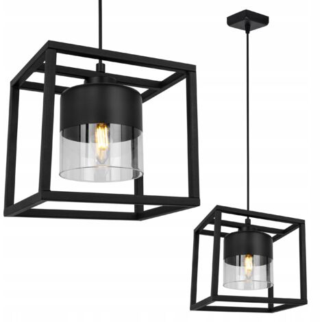 LÁMPARA COLGANTE LOFT, JAULA MODERNA, PANTALLA DE CRISTAL
