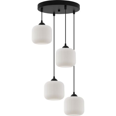 LÁMPARA COLGANTE RIFFLE NEGRA 4 PANTALLAS CILINDRICAS PLANAS BLANCAS E27