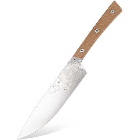 Cuchillo de cocina BPS Knives Rosemary, acero inoxidable 5Cr14MoV, madera de nogal, funda de cuero marrón (1/5)